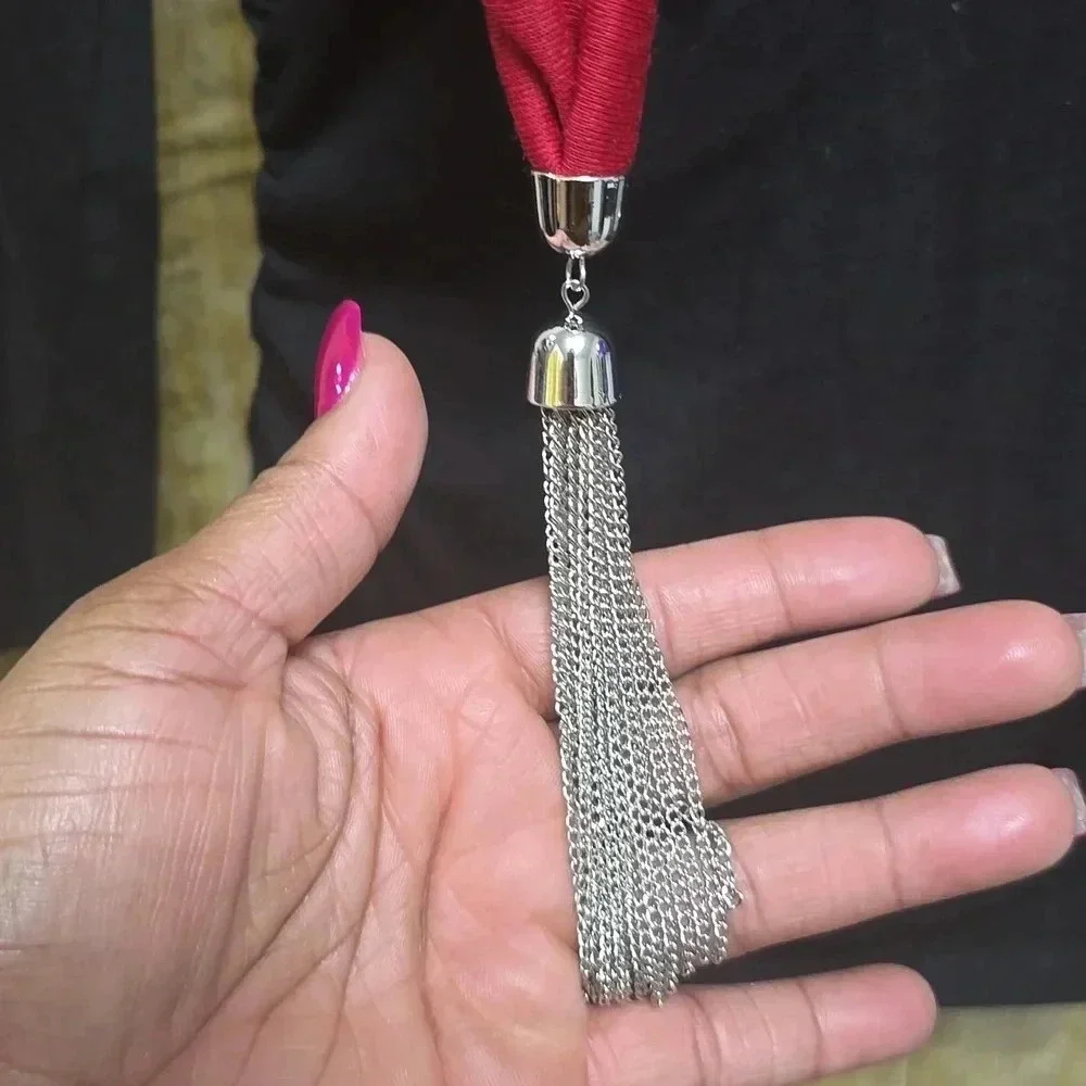 Scarf | Red | Silver Accents and Tassel